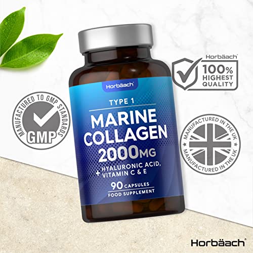 Marine Collagen Capsules | with Hyaluronic Acid, Vitamin C & E | 2000mg | High Strength Type 1 Collagen Horbäach buy supplements canada