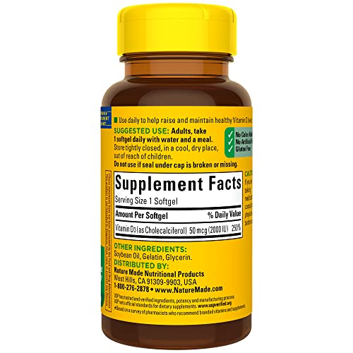 Nature Made Vitamin D3 2000 IU (50 mcg), Dietary Supplement for Bone, Teeth, Muscle Nature Made buy supplements canada