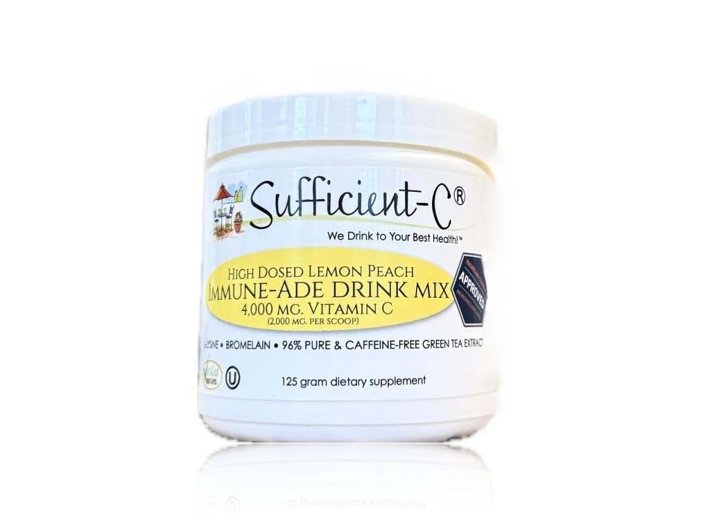Sufficient-C High Dose Non-GMO Vitamin C Lemon Peach Immune-Ade Drink Mix, Convenient 125 Gram Size w/L-lysine, Bromelain & a Premium 96% Pure Green Tea Extract Sufficient-C buy supplements canada