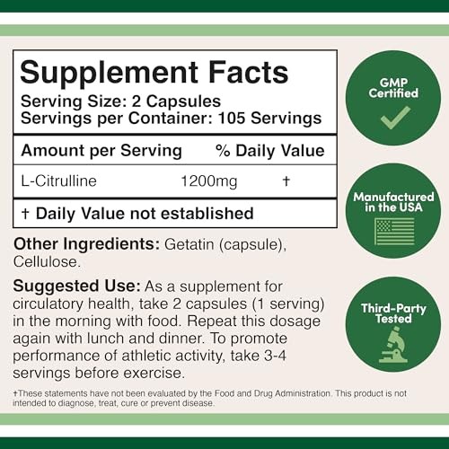L Citrulline Capsules 1,200mg Per Serving, 210 Count (L-Citrulline Increases Levels Double Wood Supplements buy supplements canada