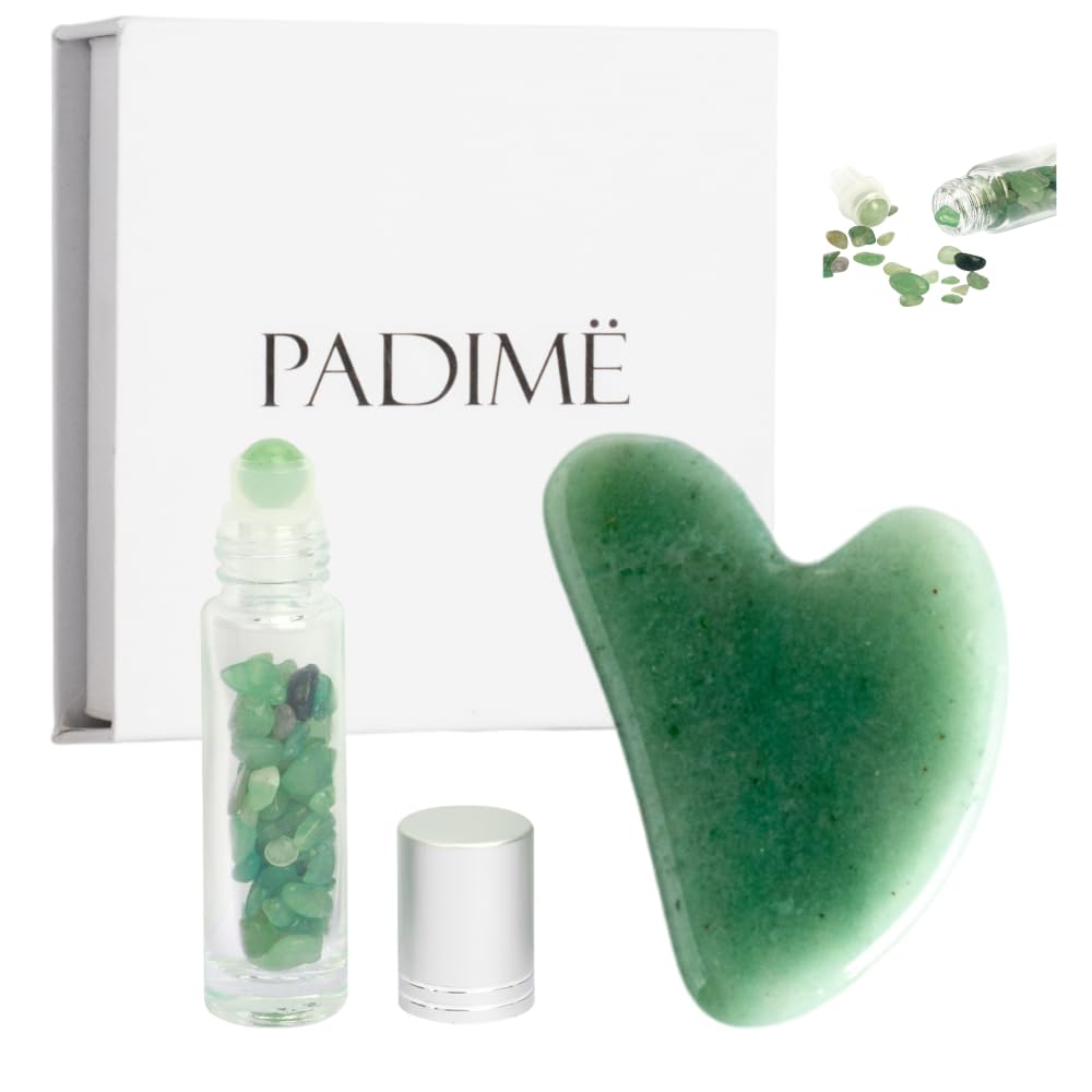 Padime 2 pcs | Premium Set | Real Jade Gua Sha Tool for Facial Skin Care + Glass Bottle for Your Oil Padimë buy supplements canada