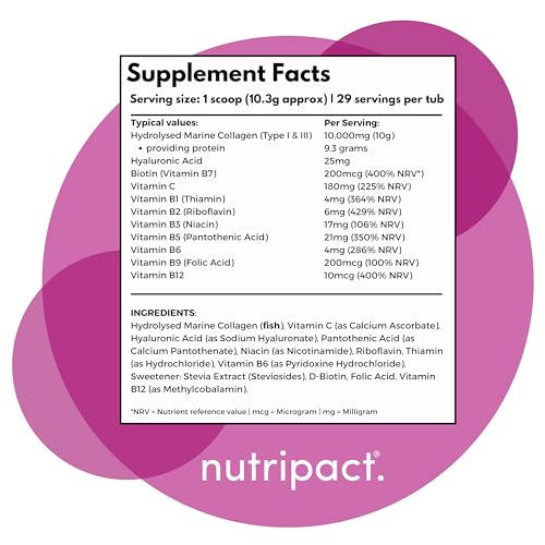 Hydrolysed Marine Collagen Peptides Powder with Hyaluronic Acid, Biotin, Vitamin C & B Vitamins – 10,000mg Collagen nutripact buy supplements canada