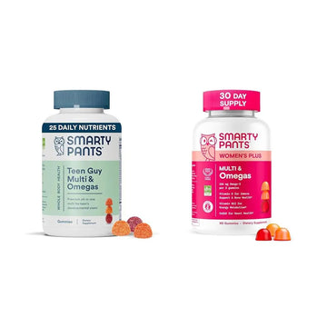 SmartyPants Women's and Teen Guy Multivitamin Gummies Bundle: Omega 3 (DHA/EPA), Methylfolate, CoQ10, Vitamin D3, C, Vitamin B12, B6, Vitamin A, K & Zinc, Gluten Free (30 Day Supply) SmartyPants buy supplements canada