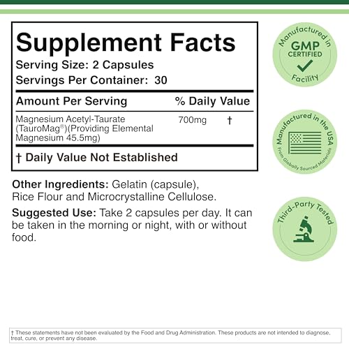 Magnesium Acetyl-Taurate (ATA MG, TauroMag) Novel and Patented Form of Magnesium for PMS and Cramp Relief (60 Capsules, 350mg) PMS Relief Magnesium Supplement by Double Wood Supplements Double Wood Supplements buy supplements canada