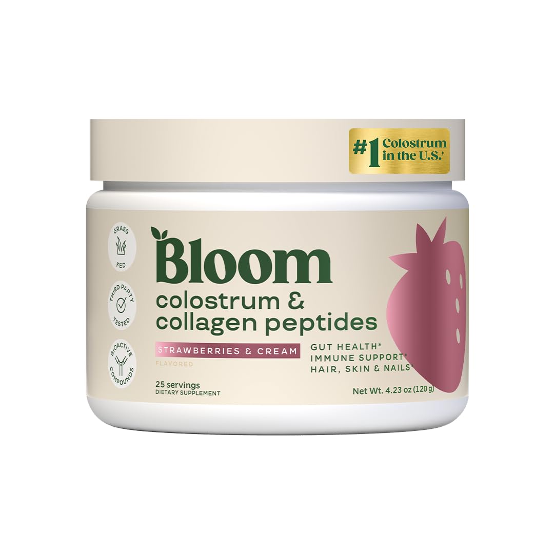 Bloom Nutrition Bovine Colostrum Powder with Vitamin B-12 for Gut Health, Immune Support, Hair Growth & Beauty Supplement | Strawberry, 25 Servings Bloom Nutrition buy supplements canada
