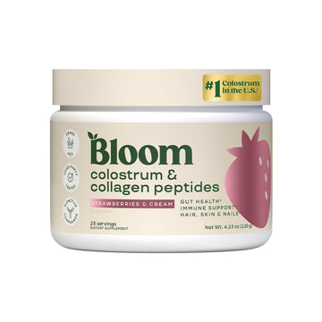 Bloom Nutrition Bovine Colostrum Powder with Vitamin B-12 for Gut Health, Immune Support, Hair Growth & Beauty Supplement | Strawberry, 25 Servings Bloom Nutrition buy supplements canada