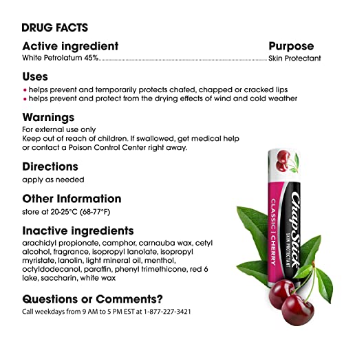 ChapStick Classic Skin Protectant Flavored Lip Balm Tube, Cherry Flavor, 0.15 Ounce (Pack of 3) ChapStick buy supplements canada