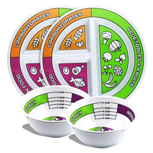 Portion Control Bariatric Plates and Bowls Set of 2 (4pcs Total) - Self-Measuring Plates HeroFiber buy supplements canada