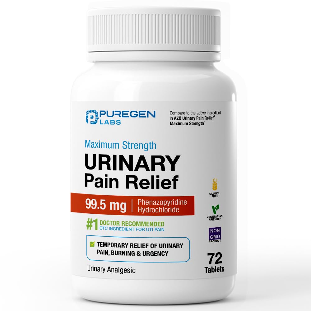 Puregen Labs Urinary Pain Relief | Phenazopyridine HCl 99.5mg Tablets | Maximum Strength OTC for Fast Relief of UTI Pain, Burning and Bladder discomfort – 72 Count Tablets P Puregen Labs buy supplements canada