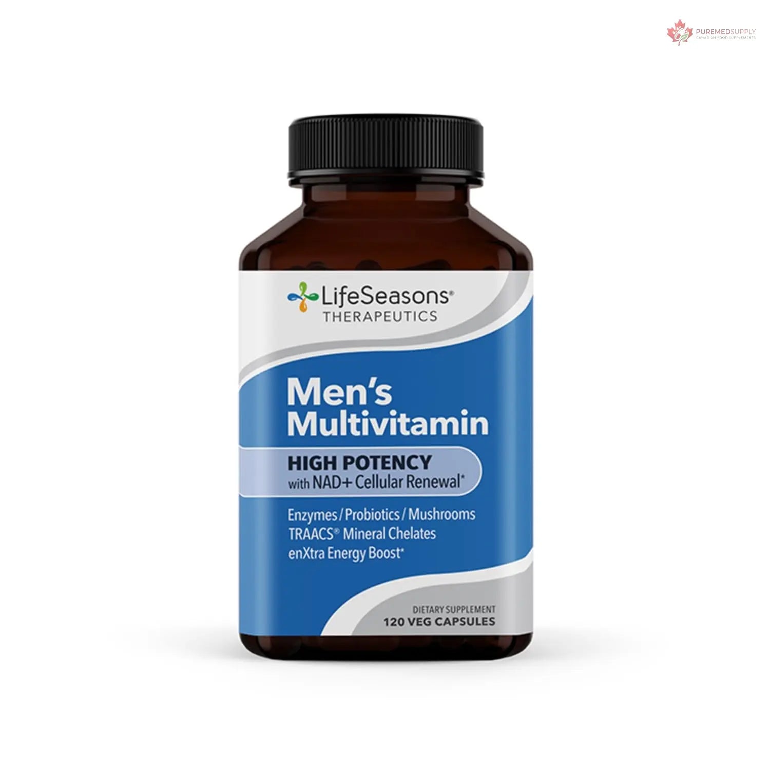 LifeSeasons Men's Multivitamin – High Potency with 21 Vitamins & Minerals, PureWay-C®, NAD+, Active B-Vitamins, TRAACS® Chelates, enXtra® for Energy, Probiotics & Mushrooms – 120 Veg Capsules LifeSeasons buy supplements canada