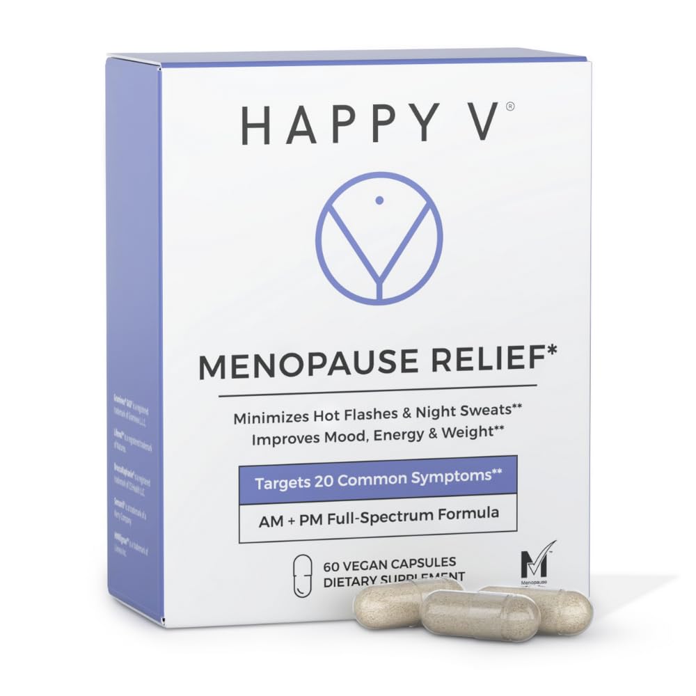 Happy V Menopause Relief Supplement for Women – Hormone Balance, Hot Flash & Night Sweat Support, Mood & Energy Booster, Vaginal Wellness, Perimenopause & Postmenopause Support – 60 Vegan Capsules Happy V buy supplements canada