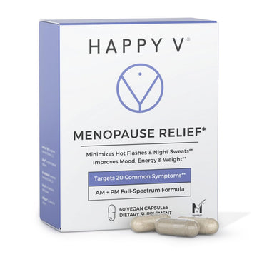 Happy V Menopause Relief Supplement for Women – Hormone Balance, Hot Flash & Night Sweat Support, Mood & Energy Booster, Vaginal Wellness, Perimenopause & Postmenopause Support – 60 Vegan Capsules Happy V buy supplements canada