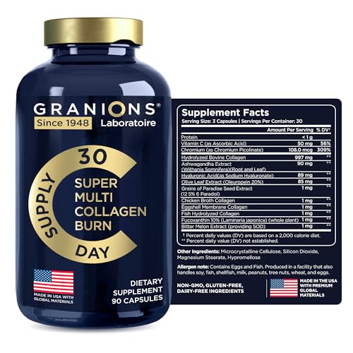 Thermogenic Hydrolyzed Collagen Burn - Hyaluronic Acid, Vitamin C, Multi Collagen Complex Granions buy supplements canada