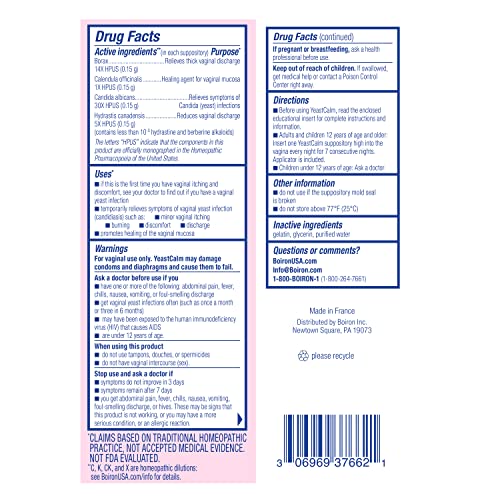 Boiron YeastCalm Homeopathic Suppositories for Yeast Infections, Burning, Discharge Boiron buy supplements canada
