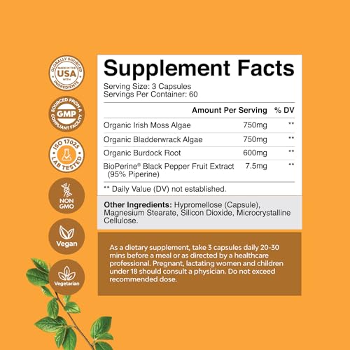 Organic Irish SeaMoss Capsules - Sea Moss and Bladderwrack Capsules with Burdock Natures Craft buy supplements canada