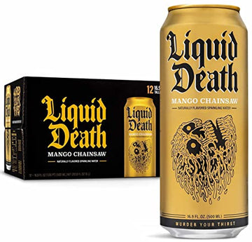 Liquid Death Flavored Sparkling Water with Agave, Mango Chainsaw, 16.9 oz Tallboys Liquid Death buy supplements canada