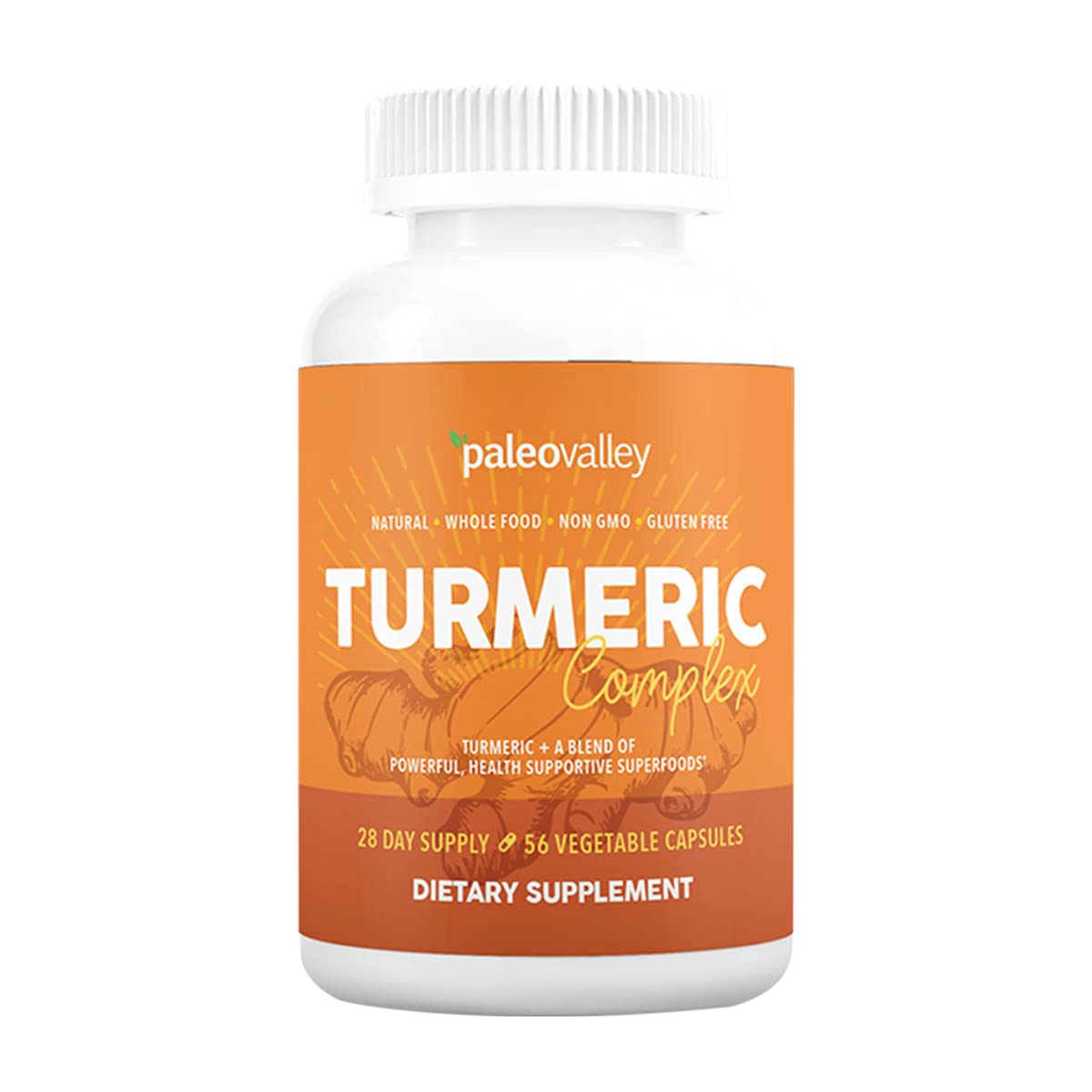 Paleovalley - Organic Turmeric Complex - Full Spectrum Organic Turmeric with Health-Supportive Superfoods - 56 Vegetarian Capsules - Support Joints, Immunity, Brain and Heart Health Paleovalley buy supplements canada