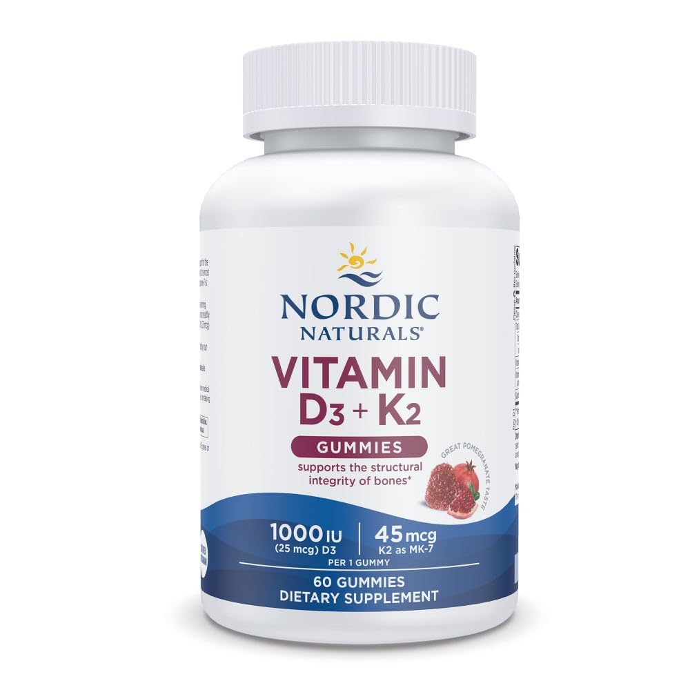 Nordic Naturals Vitamin D3 + K2 Gummies, Pomegranate - 60 Gummies - 1000 IU Vitamin D3 + 45 mcg K2 - Great Taste - Bone Health, Promotes Healthy Muscle Function - Non-GMO - 60 Servings Nordic Naturals buy supplements canada