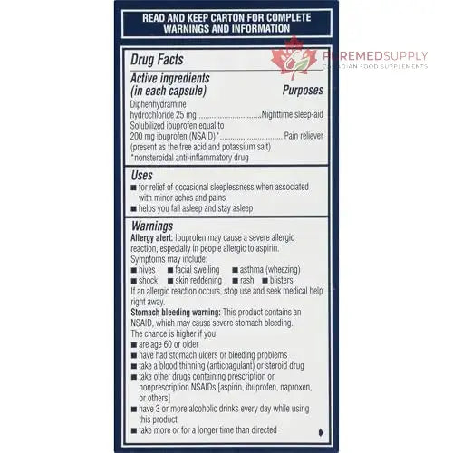 Advil PM Liqui-Gels Pain Reliever and Nighttime Sleep Aid, Pain Medicine with Ibuprofen for Pain Relief and Diphenhydramine HCL for a Sleep Aid - 40 Liquid Filled Capsules - Back to College Advil buy supplements canada