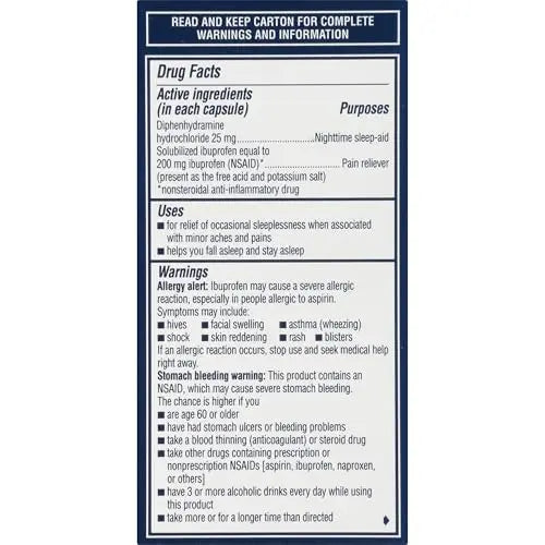 Advil PM Liqui-Gels Pain Reliever and Nighttime Sleep Aid, Pain Medicine with Ibuprofen for Pain Relief and Diphenhydramine HCL for a Sleep Aid - 40 Liquid Filled Capsules - Back to College Advil buy supplements canada