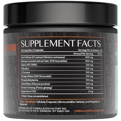 Formulation Factory Nootropic Brain Supplement - Boss Mode Focus & Memory Complex with Lion's Mane, Alpha GPC & Bacopa - Cognitive Support - 120 Capsules, 2 Month Supply Formulation Factory buy supplements canada