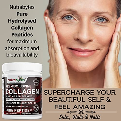 Pure Hydrolysed Collagen Powder 10000mg Bovine Type 1 & 3 Unflavoured|High Strength Protein Peptides for Women & Men NUTRABYTES buy supplements canada