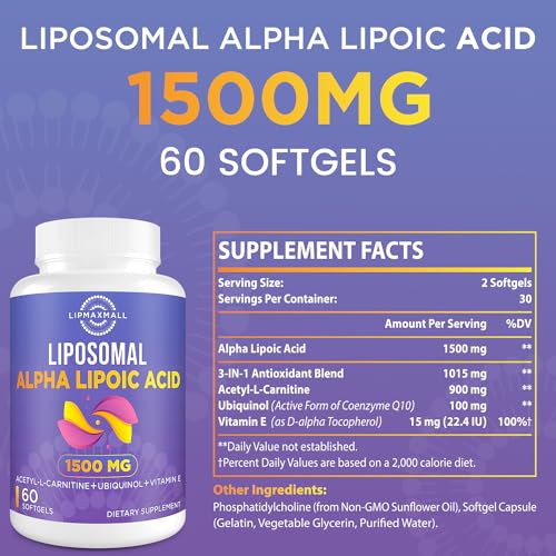 Liposomal Alpha Lipoic Acid 1500mg - with Acetyl-L-Carnitine 900mg & Ubiquinol 100mg lipmaxmall buy supplements canada
