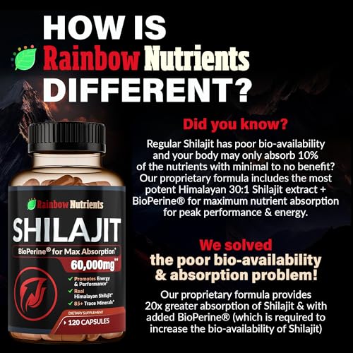 Pure Himalayan Shilajit Capsules Supplement (60,000mg+ Absorption Enhancer+50% Rainbow Nutrients, LLC buy supplements canada