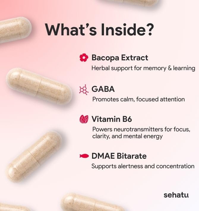 SEHATU Focus Plus Cognitive Performance Enhancer | with N-Acetyl L-Tyrosine, DMAE Bitartrate, GABA, Glutamic Acid | Boosts Focus, Enhances Memory, Supports Brain Health | 60 Count | 30 Day Supply SEHATU buy supplements canada