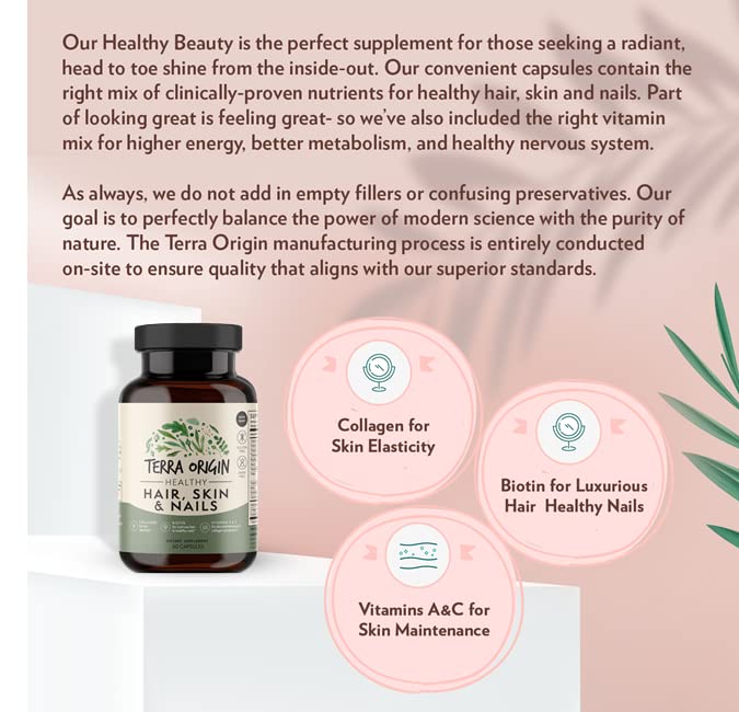 TERRA ORIGIN Healthy Hair, Skin and Nails Supplement | Collagen, Biotin, Horsetail & B-Complex | Supports Hair Strength, Skin Elasticity & Nail Growth | Vitamins for Women and Men | 60 Capsules TERRA ORIGIN buy supplements canada