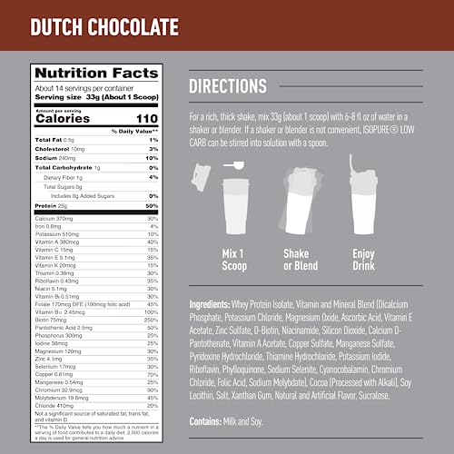 Isopure Dutch Chocolate Whey Isolate Protein Powder with Vitamin C & Zinc for Immune Isopure buy supplements canada
