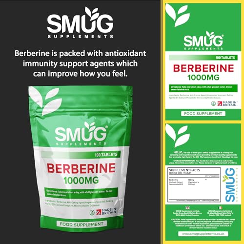 SMUG Supplements Berberine Tablets - 100 High Strength 1000mg Pills - Can Promote SMUG Supplements buy supplements canada