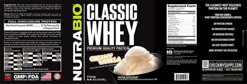NutraBio Classic Whey Protein Powder- 25G of Protein Per Scoop - Full-Spectrum Amino NutraBio buy supplements canada
