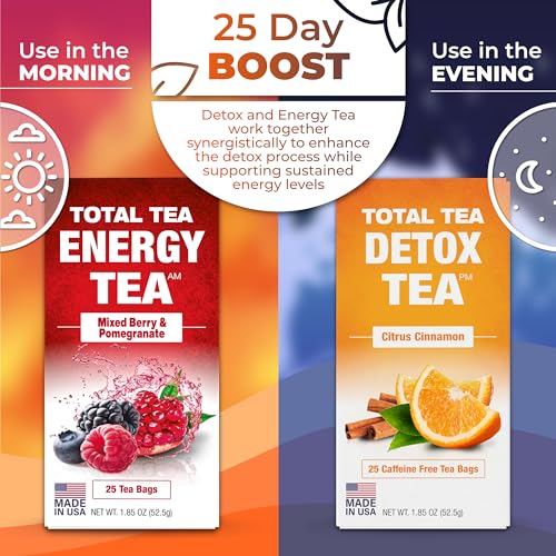 Total Tea Detox Tea & Energy Tea Set - 25 Day Detox Tea - Herbal SIim Tea Total Tea buy supplements canada