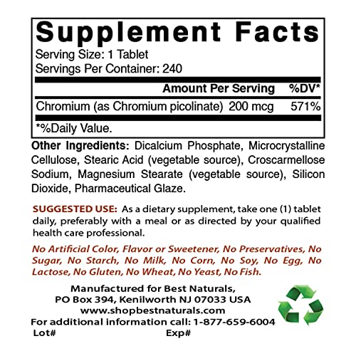 Best Naturals Chromium Picolinate Tablet, 200 mcg, 240 Count Best Naturals buy supplements canada