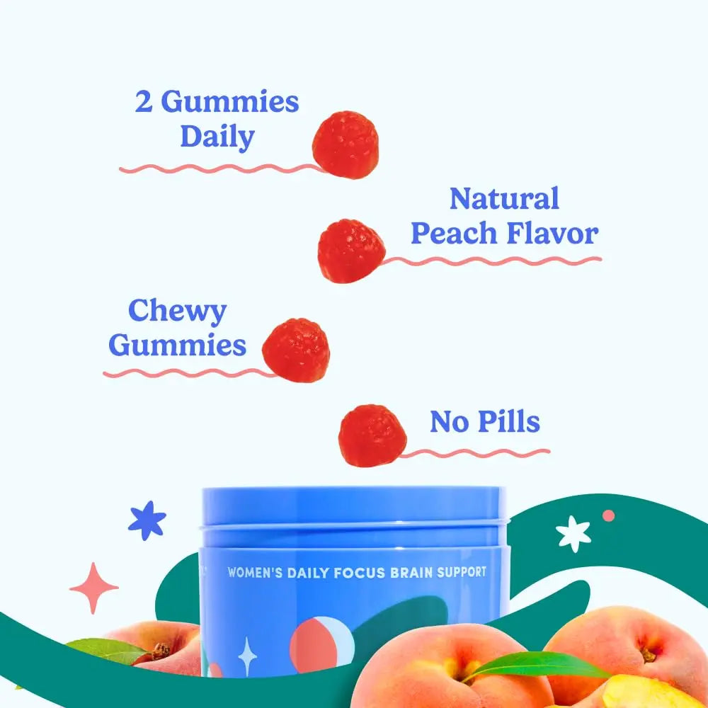 FIRST DAY Women’s Brain Gummies for Focus, Memory & Clarity | Cognizin® Citicoline + Phosphatidylserine | Natural Sustained Energy, Peach Flavor FIRST DAY buy supplements canada