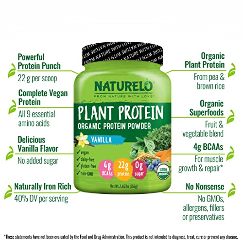 NATURELO Plant Protein Powder, Vanilla, 22g Protein - Non-GMO, 20 Ser NATURELO buy supplements canada