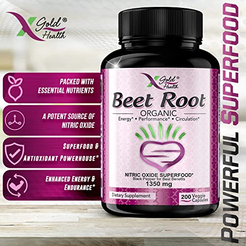 Organic Beet Root Powder 1350mg 200 Veggie caps Superfood Nitric Oxide Strongest X Gold Health buy supplements canada