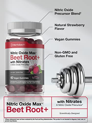 Nitric Oxide Beet Root Gummies | 60 Count | with Nitrates | Natural Strawberry Flavor Horbäach buy supplements canada