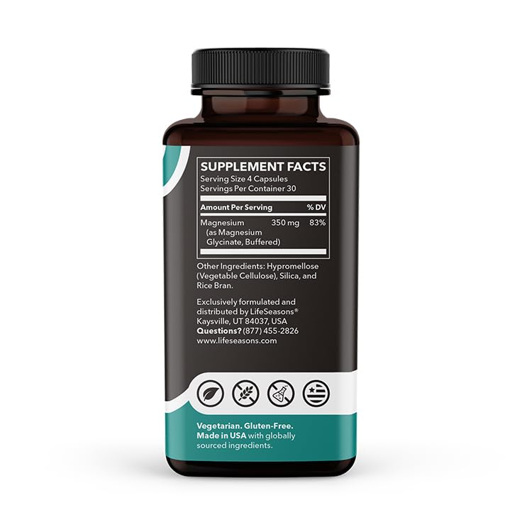 LifeSeasons Magnesium Glycinate 350 mg – Highly Absorbable Magnesium Supplement for Sleep Support, Calm Mood & Muscle Relaxation – Vegan, Gluten‑Free, 120 Vegetarian Capsules LifeSeasons buy supplements canada