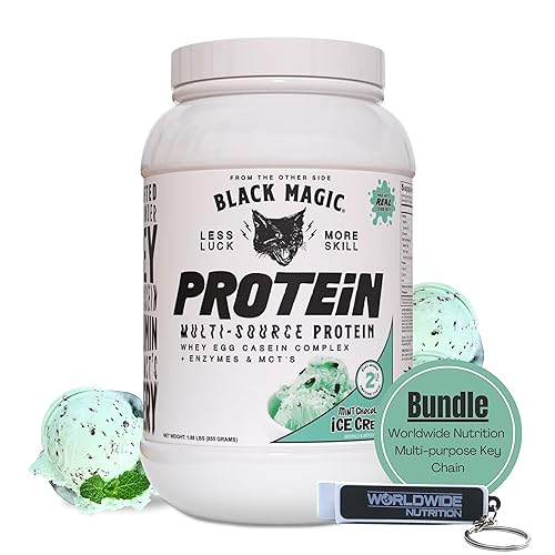 Worldwide Nutrition Bundle, 2 Items: Black Magic Multi-Source Protein Powder - Whey, Egg Albumin Enzymes, Micellar Casein & MCTs - Muscle Mass Gaining - Mint Chocolate Flavor - 2 LB and Keychain Worldwide Nutrition buy supplements canada