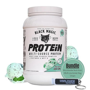 Worldwide Nutrition Bundle, 2 Items: Black Magic Multi-Source Protein Powder - Whey, Egg Albumin Enzymes, Micellar Casein & MCTs - Muscle Mass Gaining - Mint Chocolate Flavor - 2 LB and Keychain Worldwide Nutrition buy supplements canada