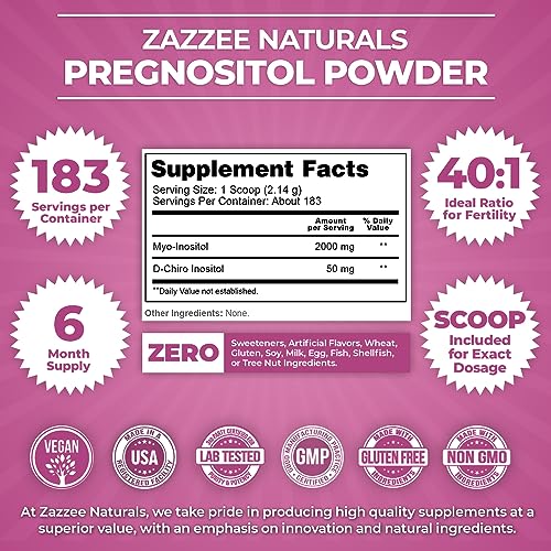 Zazzee PREGNOSITOL Powder, 183 Servings, 6 Month Supply, Premium Myo-Inositol Zazzee buy supplements canada
