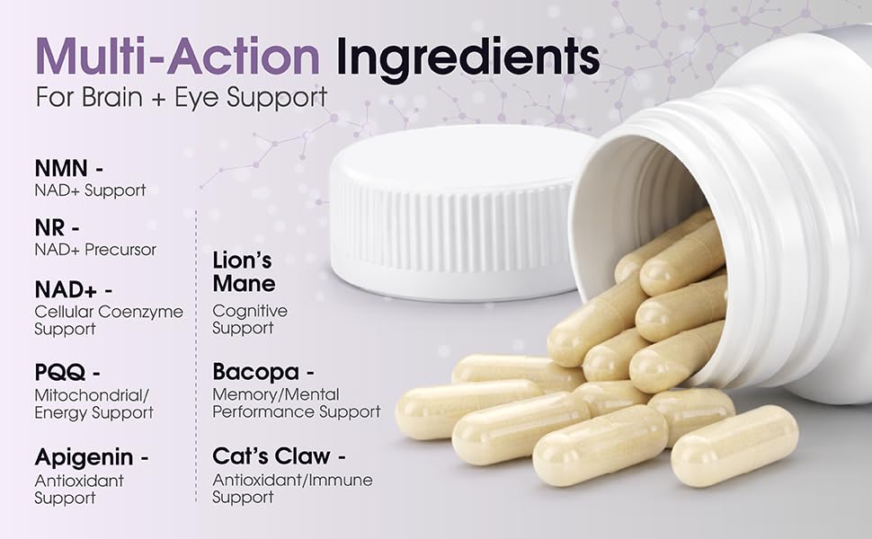1LifeScience Cognition & Vision Support Supplement – NMN, Lion’s Mane, Cat’s Claw, Apigenin, PQQ & Lutein – NAD+ Support Formula – cGMP Made in USA – 60 Caps 1LifeScience buy supplements canada