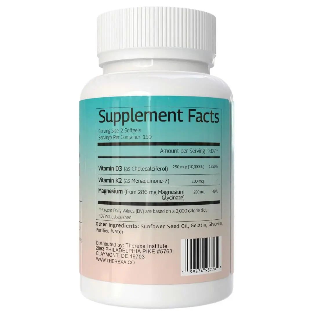 THEREXA Vitamin D3 K2 Magnesium Supplement - Extra Strength with 10000 IU Vitamin D3, Magnesium Glycinate and 200 mcg K2 MK-7 Vitamin Supplements Complex, for Women & Men - 300 Softgels THEREXA buy supplements canada