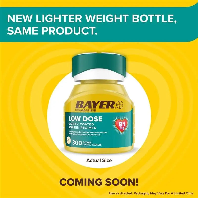 Bayer Aspirin Low Dose 81 mg, Enteric Coated Tablets, Doctor Recommended, Secondary Prevention of Cardiovascular Disease, 300 Safety Coated Tablets (Packaging may vary) Bayer buy supplements canada