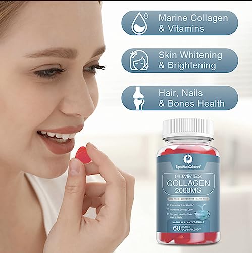 **New**Advanced Collagen Gummies 2000mg - Promote Skin Elasticity, Hair Growth, and Joint Health - Delicious Berry AlphaStateSciences buy supplements canada