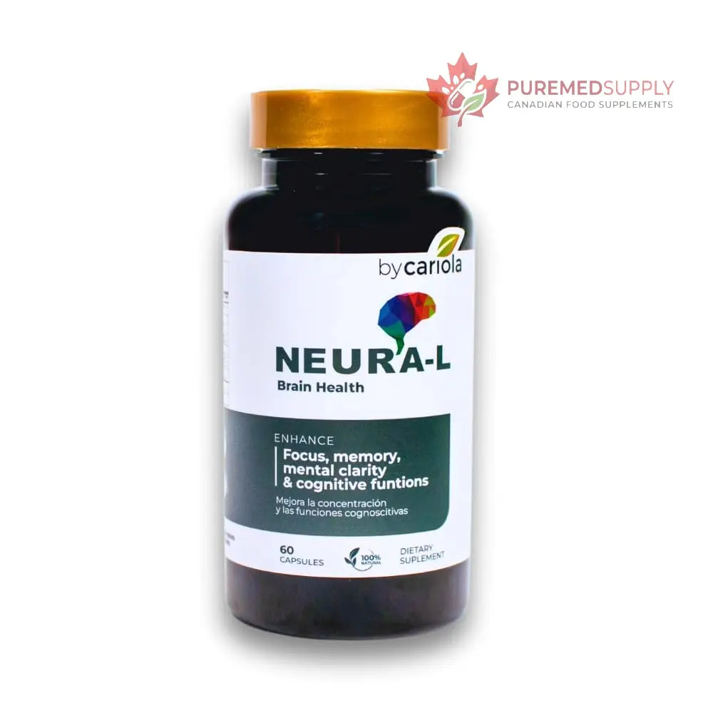 BY CARIOLA Neural-L Natural Brain Support Supplement 60 Caps - Mental Support – Memory Booster - Concentration - Natural Formula - Ashwagandha - L-Tyrosine - L-Theanine BY CARIOLA buy supplements canada