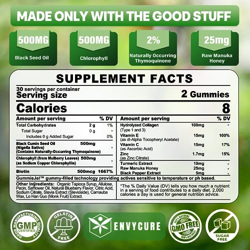 Sugar Free Black Seed Oil Filled Gummies & Chlorophyll, with Hydrolyzed Collagen EnvyCure buy supplements canada