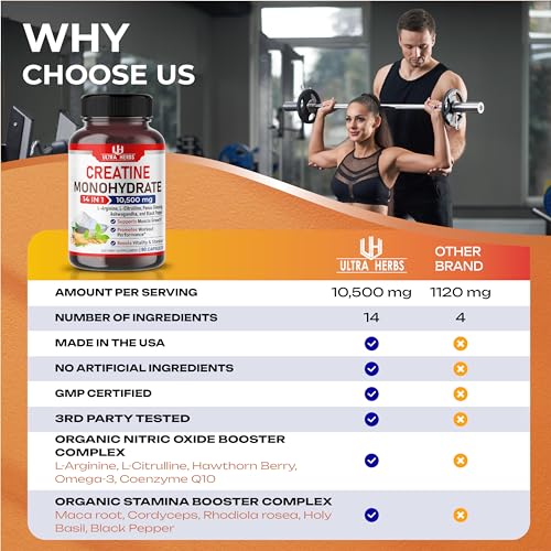 Ultra Creatine Pills Muscle Growth 9800mg Creatine Monohydrate Capsules w Ginseng ULTRA HERBS buy supplements canada